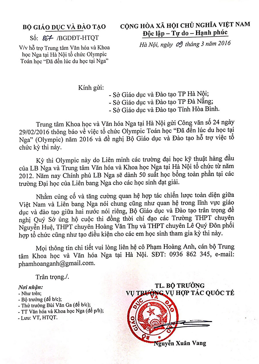 CV Bo GDDT Olympic Toan hoc 2016